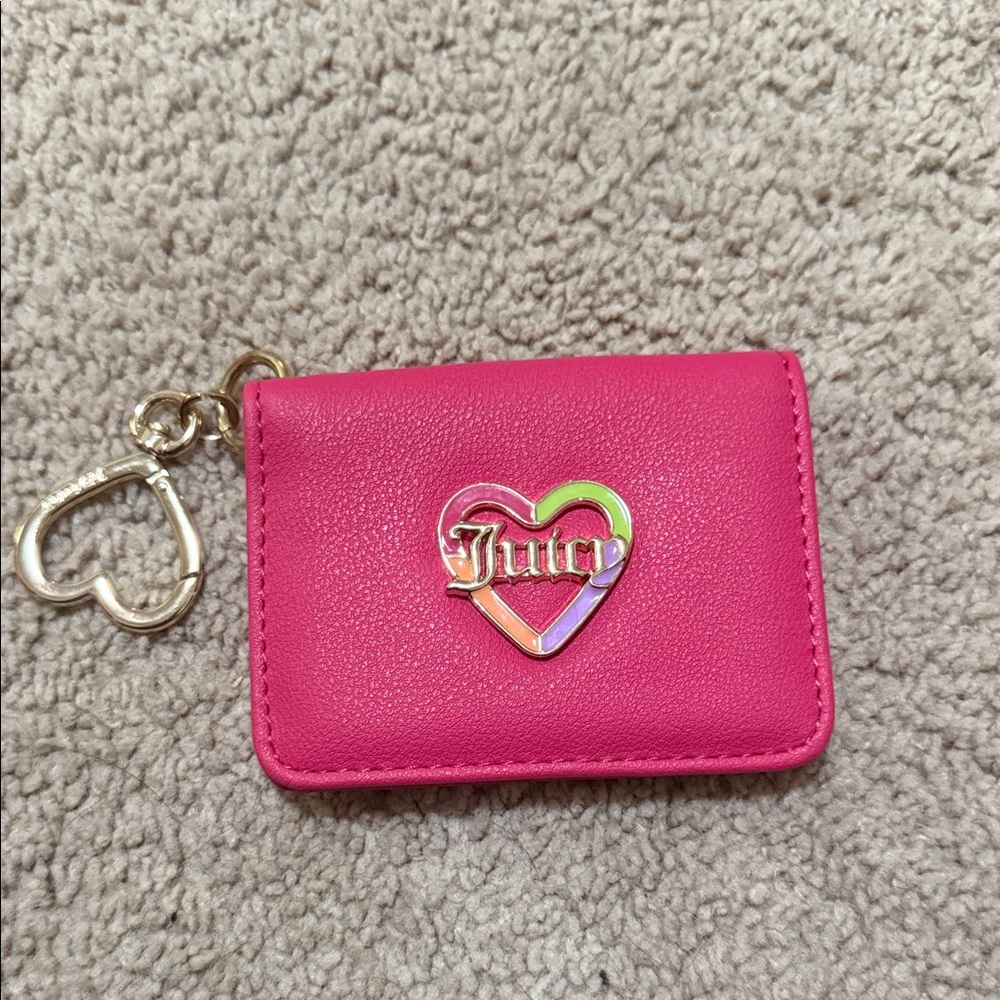 Juicy Couture Vibrant Pink Card Holder with Heart Accent